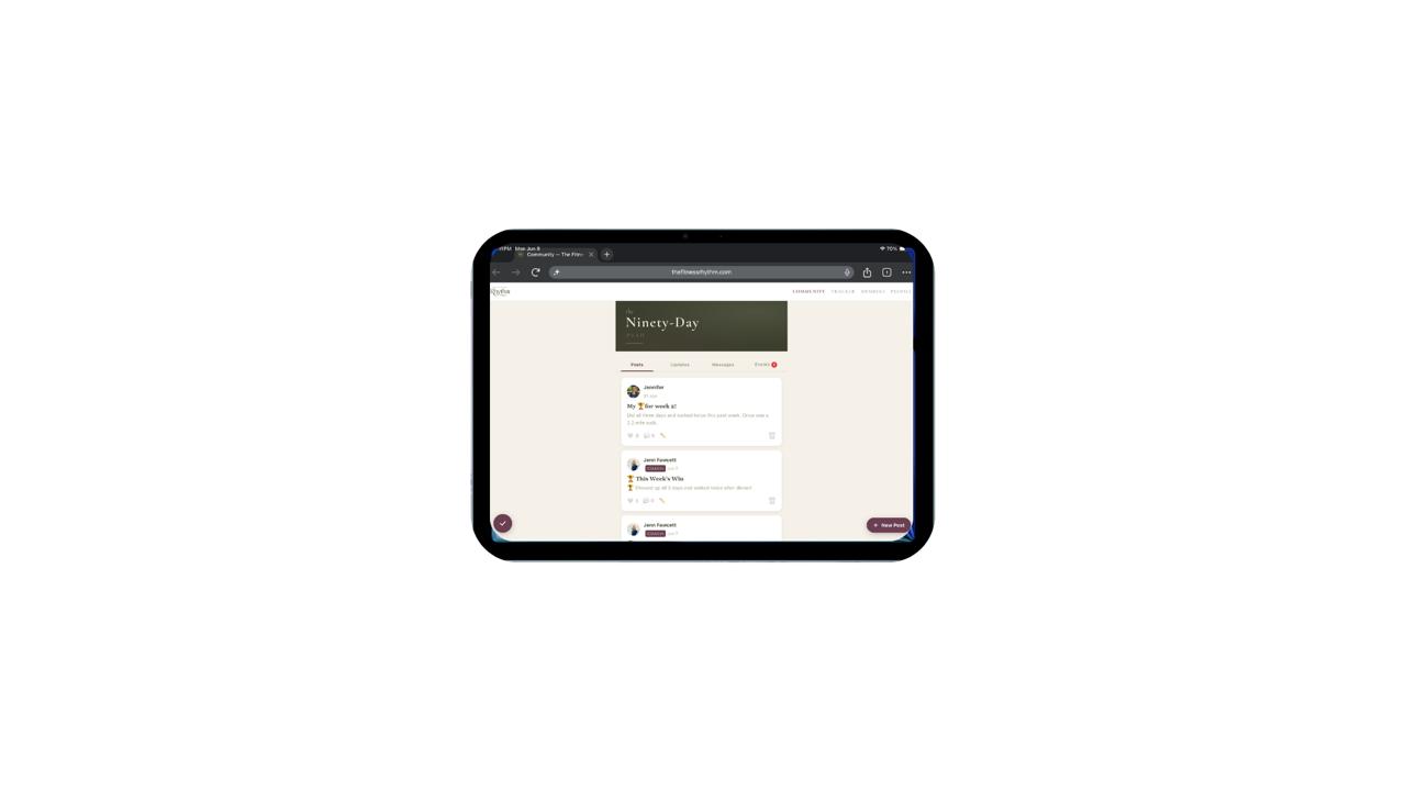 The Fitness Rhythm community feed on iPad